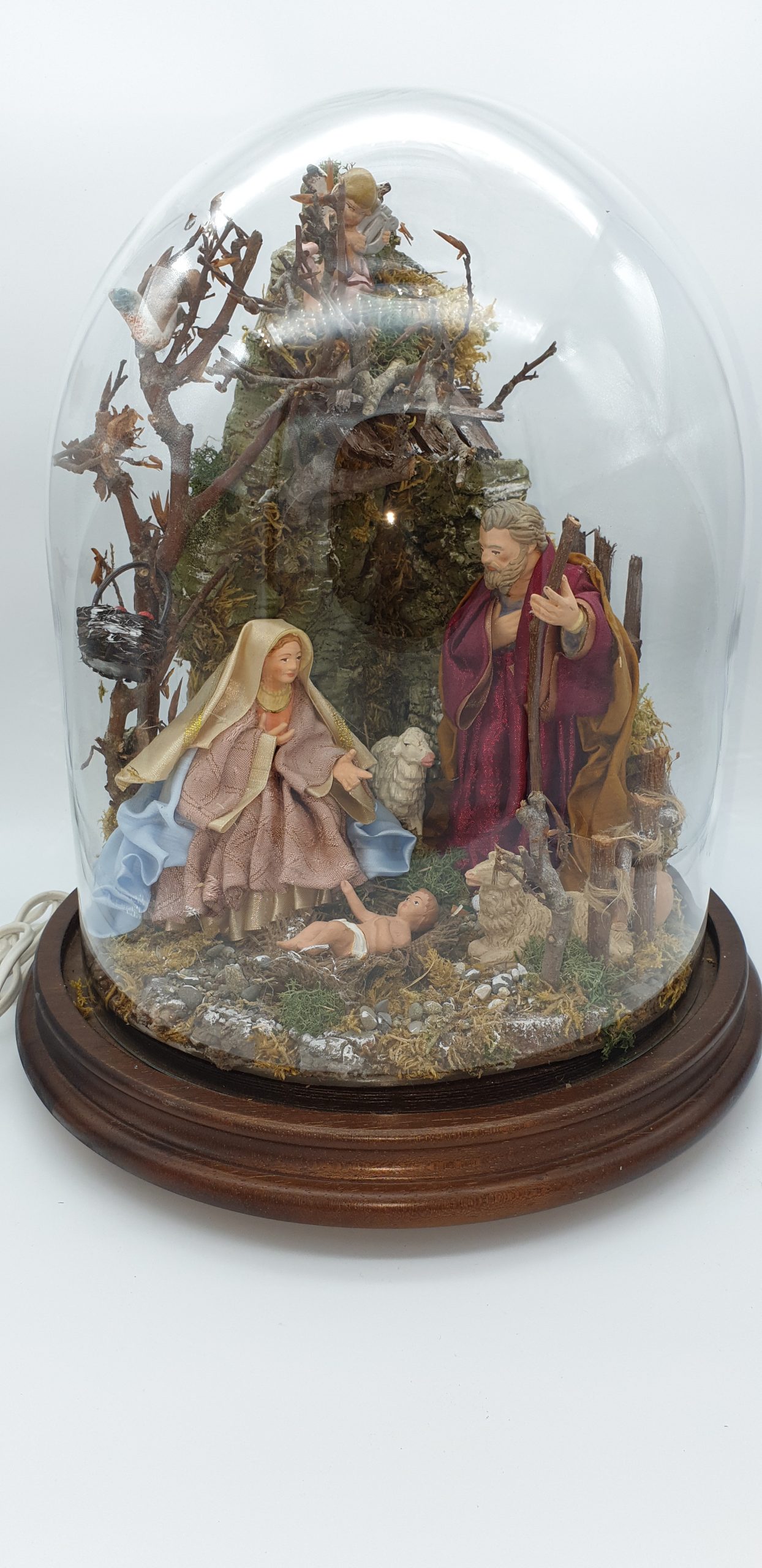 Campana artigianale con luce 25x30, pastori in TC vestiti (2)