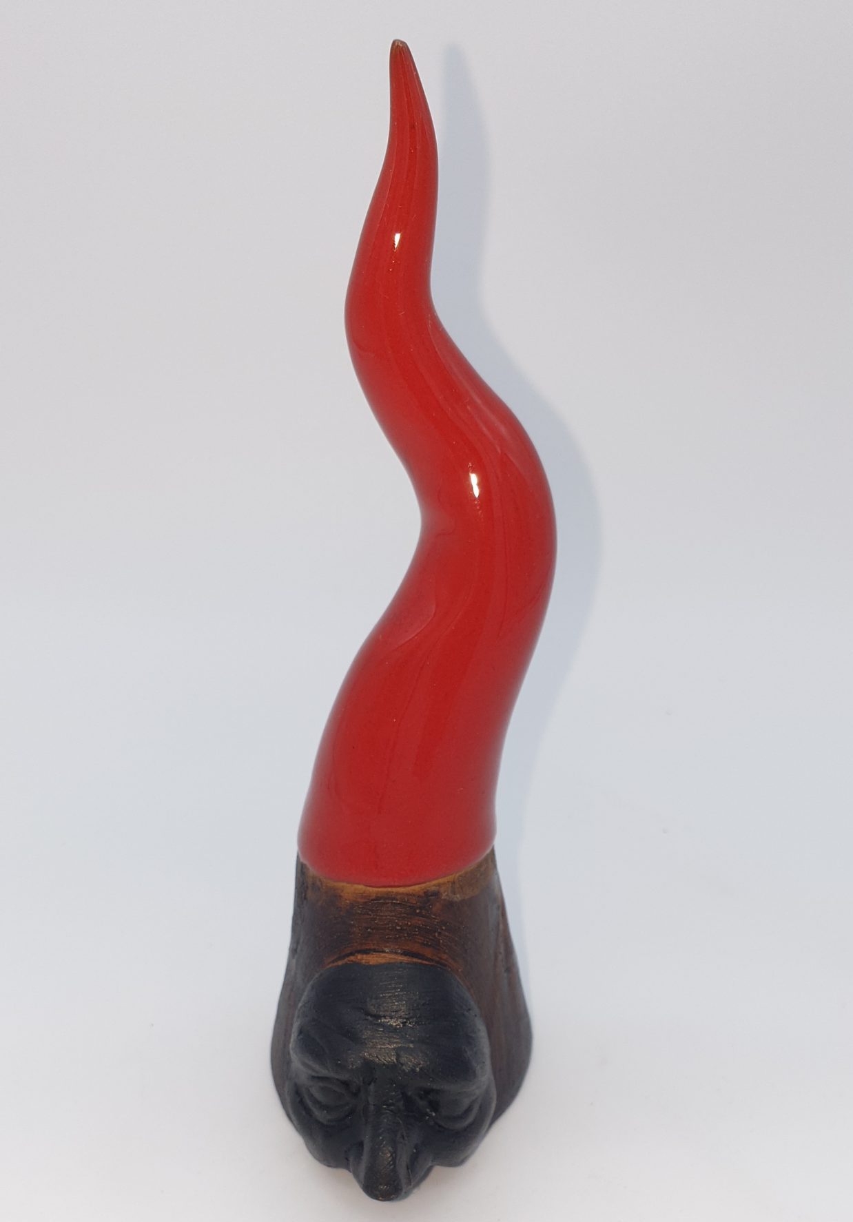Corno in terracotta + mascherina, H 15cm